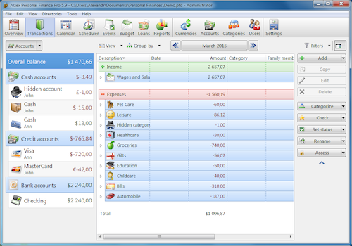 Alzex Personal Finance software screenshot